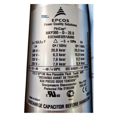Capacitor Polipropileno Trifásico 25Kvar x 380V = 3X 153uF Epcos B32344E3251A080