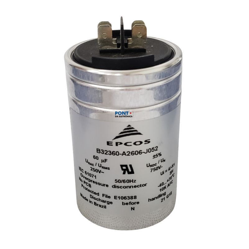 Capacitor Polipropileno 60uF 250V Alumínio Faston Epcos – Alta