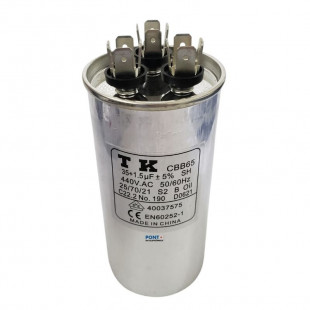Capacitor Polipropileno Duplo 35+1,5uF x 440Vac 50/60Hz Alumínio CBB65 TK