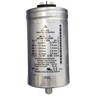 Capacitor Polipropileno 2,5Kvar = 46uF x 380V 50/60Hz Alumínio Com Parafuso de Fixação Epcos 