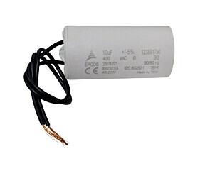 Capacitor Poliéster 10uF x 400Vac 50/60Hz Plástico Fio Epcos