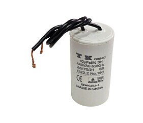 Capacitor de Partida 10uF x 440Vac 50/60Hz Plástico Fio CBB60 Tk