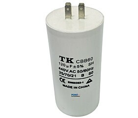 Capacitor Polipropileno 120uF x 440Vac 50/60Hz Plástico Faston CBB60 TK