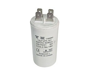 Capacitor Polipropileno 15uF x 440V 50/60Hz Plástico Faston CBB60 TK
