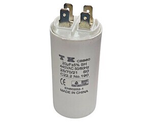 Capacitor Polipropileno 20uF x 440v 50/60Hz Plástico Faston TK CBB60
