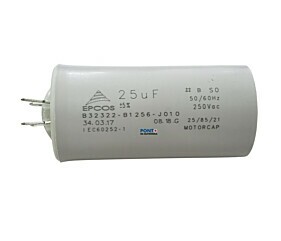 Capacitor Polipropileno 25uF x 250Vac 50/60Hz Plástico Faston Epcos