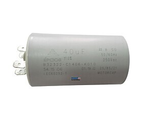 Capacitor Polipropileno 40uF x 250Vac 50/60Hz Plástico Faston Epcos
