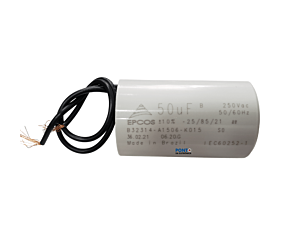 Capacitor Polipropileno 50uF x 250Vac 50/60Hz Plástico Fio Epcos