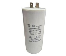 Capacitor Polipropileno 55uF x 400Vac 50/60Hz Plástico Faston TK 55DX120A