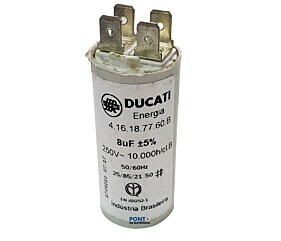 Capacitor Polipropileno 8uF x 250V 50/60Hz Plástico Faston Ducati