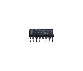 Circuito Integrado CD74HC4046AE RCA PLL CMOS com VCO integrado em encapsulamento DIP-16, utilizado em sintetizadores de frequência, recuperação de clock, telecomunicações, automação industrial e projetos de eletrônica digital.