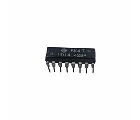 Circuito Integrado HD14042BP Hitachi Quad D Latch CMOS em encapsulamento DIP-16, equivalente ao HEF4042B e CD4042B, utilizado em circuitos digitais, automação e equipamentos eletrônicos.