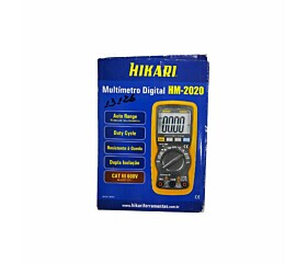 Multímetro Digital HM-2020 Hikari CAT III 600V Auto Range com display LCD de 4.000 contagens, ideal para medições elétricas, eletrônicas, automação e manutenção profissional.