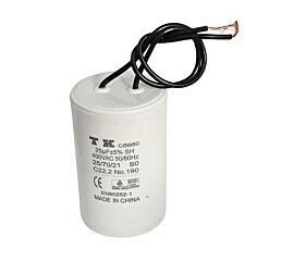 Capacitor Polipropileno 25uF x 400Vac 50/60Hz Plástico Fio CBB60 TK