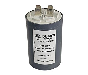 Capacitor Polipropileno 20uF x 440V/450V 50/60HZ Plástico Faston Ducati 45DX70A 416171860