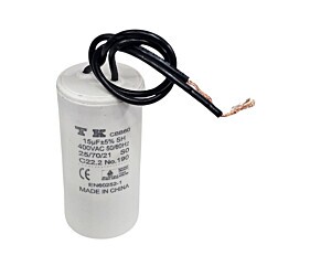 Capacitor Polipropileno 15uF x 400Vac 50/60Hz Plástico Fio CBB60 TK