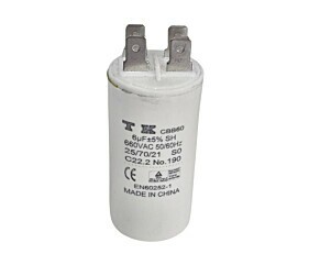 Capacitor de Partida 6uF x 660Vac 50/60Hz Plástico Faston CBB60 TK