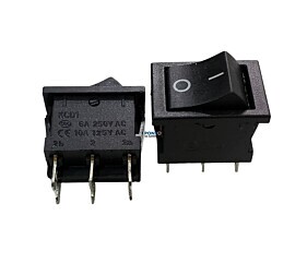 Chave Gangorra KCD1-202 6A 250V 10A 125V ON OFF Preta 6 Terminais