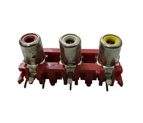 Conector Tomada RCA Tripla Horizontal Vermelha