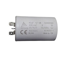 Capacitor Polipropileno 40uF x 400Vac 50/60Hz Plástico Faston Epcos