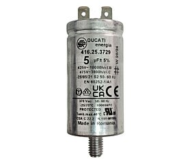 Capacitor Polipropileno 5uF x 425V 50/60Hz Alumínio Com Parafuso Ducati 416.25.3729