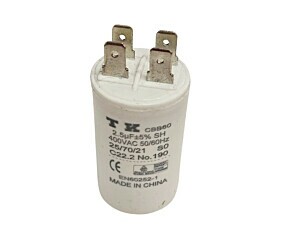 Capacitor Polipropileno 2.5uF x 400Vac 50/60Hz Plástico Faston CBB60 TK