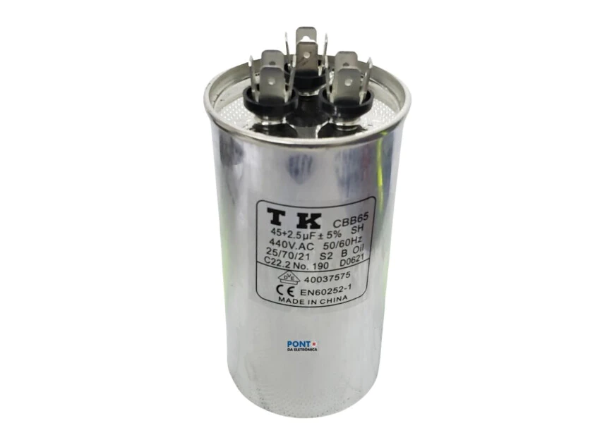 Capacitor Duplo Para Ar Condicionado 45+2,5µF x 440V CBB65 TK