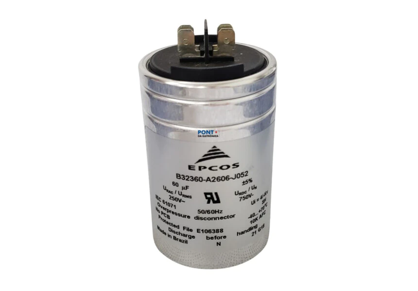 Capacitor Polipropileno 60uF 250V Alumínio Faston Epcos – Alta