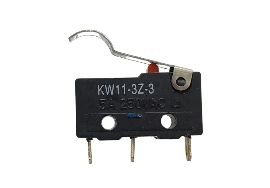 Chave Micro Switch KW11-3Z-3 5A 250Vac 3 Terminais Haste com Curva