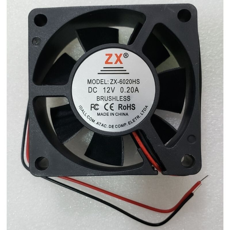 Cooler 60x60x20MM 12V 0.2A 2 Fios ZX-6020HS